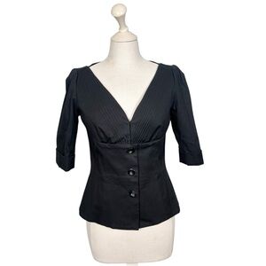 Etcetera Black V-Neck Button Front Sculpted Blazer